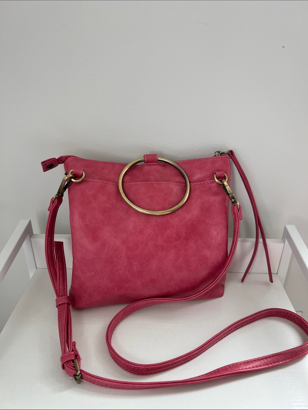 Joy Susan Pink Crossbody Bag with Gold Ring Accent